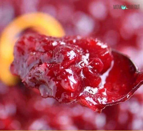 Delicious homemade cranberry sauce in a bowl ready for serving.