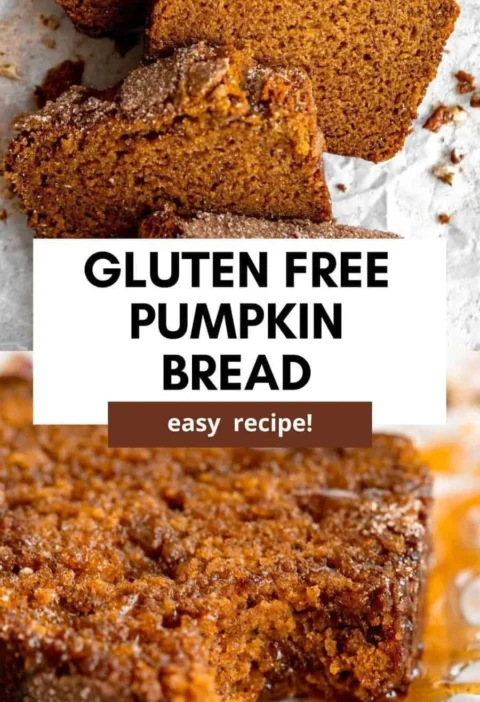 Loaf of best gluten free pumpkin bread with spices and pumpkin
