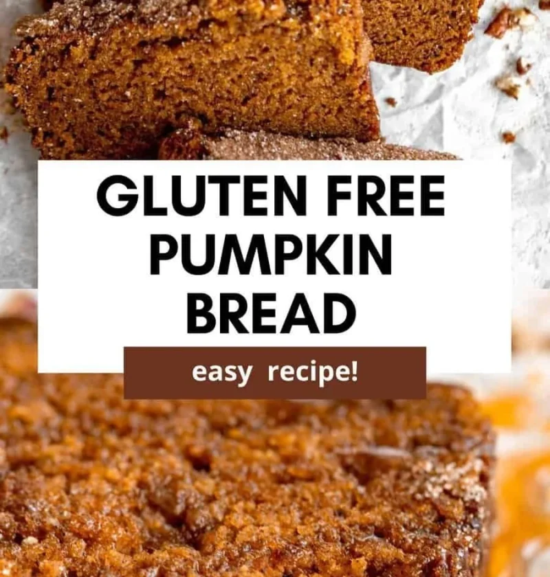 Loaf of best gluten free pumpkin bread with spices and pumpkin