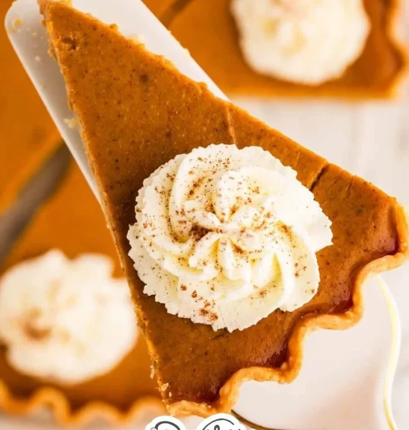 Delicious homemade pumpkin pie with whipped cream topping