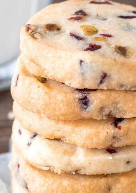Delicious cranberry pistachio shortbread cookies on a plate