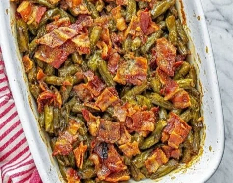 Crockpot Southern Green Beans cooked in chicken broth