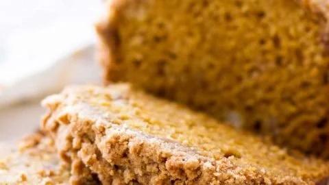 Easy pumpkin bread with crumb topping, fresh out of the oven