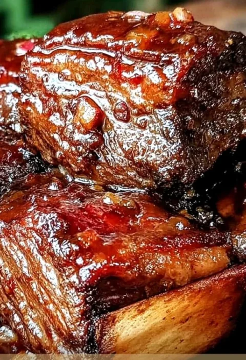 Juicy slow cooker beef short ribs garnished with herbs