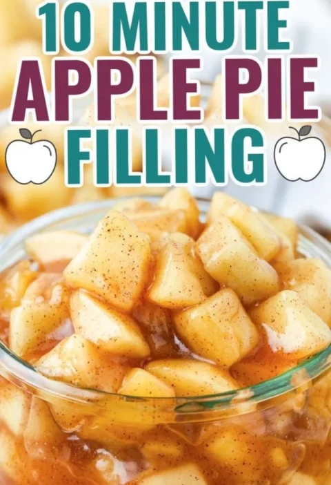 Delicious fast apple pie filling in a bowl ready for baking