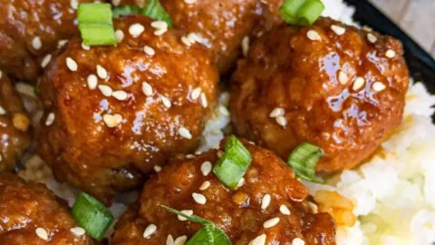 Delicious glazed Asian meatballs served on a plate