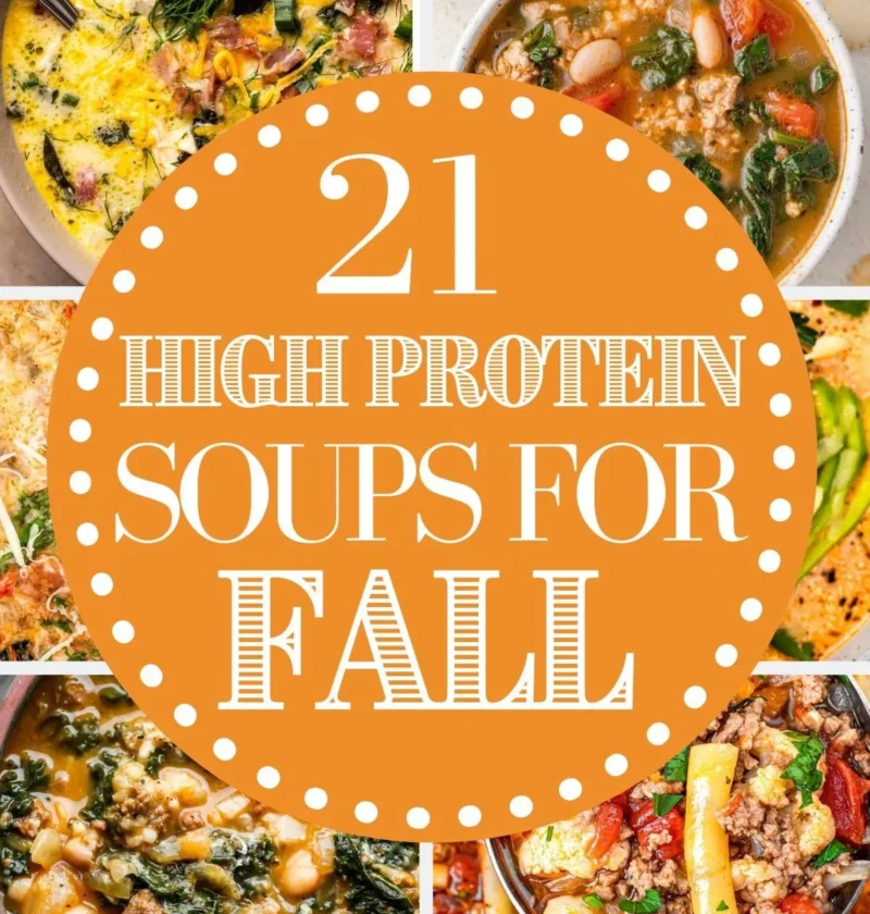 Colorful high-protein fall soup with vegetables and beans served in a bowl