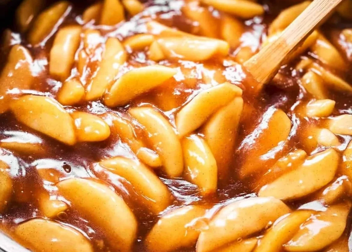 Homemade apple pie filling made with fresh apples and spices.