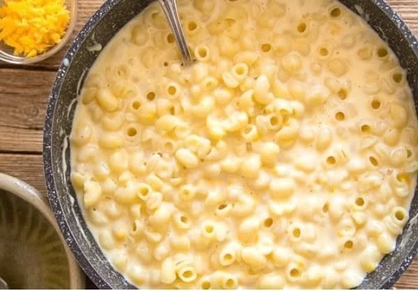 Creamy homemade stovetop macaroni and cheese in a bowl