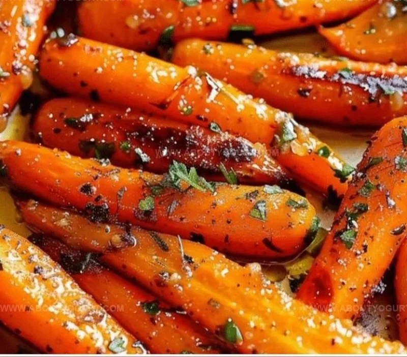 Honey garlic butter roasted carrots garnished and ready to serve.