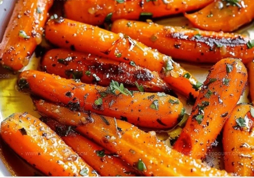 Honey garlic butter roasted carrots garnished and ready to serve.