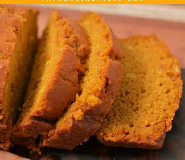 Freshly baked Libby's pumpkin bread displayed on a wooden table