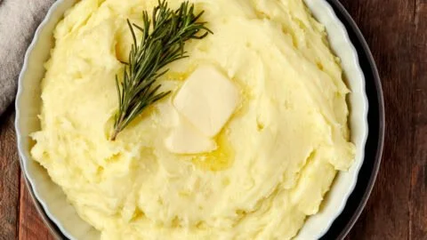 Plate of creamy rosemary garlic mashed potatoes