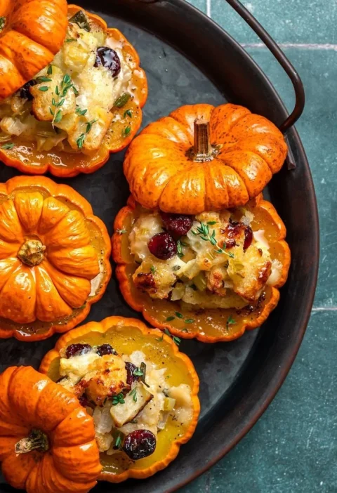Savory stuffed mini pumpkins filled with grains and vegetables