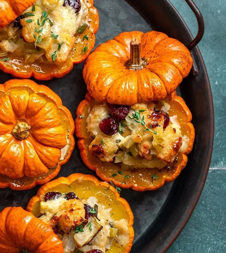 Savory stuffed mini pumpkins filled with grains and vegetables