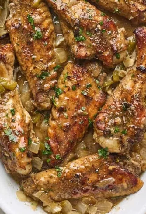 Delicious Southern baked turkey wings on a serving platter ready to enjoy.