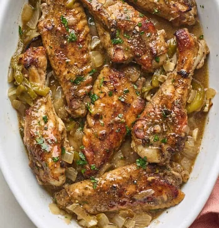 Delicious Southern baked turkey wings on a serving platter ready to enjoy.