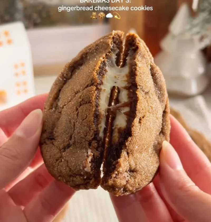Spiced gingerbread cheesecake cookies on a festive plate.