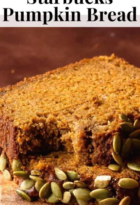 Moist pumpkin bread slice inspired by Starbucks recipe