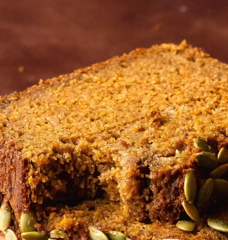 Moist pumpkin bread slice inspired by Starbucks recipe