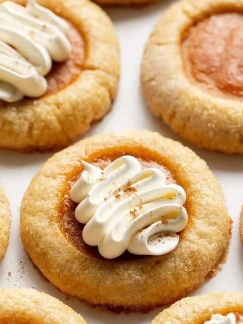 Thick and chewy pumpkin pie cookies topped with pumpkin spice